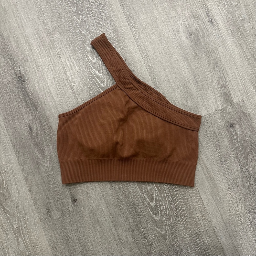 Brown over the shoulder sports bra